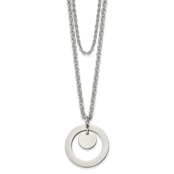 Chisel Stainless Steel Polished 2 Strand Circle and Disc 16.5 inch with 2 inch Extension Necklace