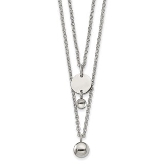 Chisel Stainless Steel Polished 2 Strand Disc and Beads 16.5 inch with a 2 inch Extension Necklace