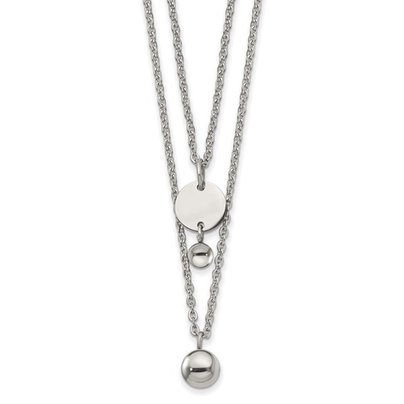 Chisel Stainless Steel Polished 2 Strand Disc and Beads 16.5 inch with a 2 inch Extension Necklace