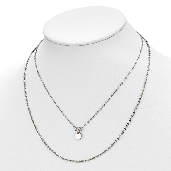 Chisel Stainless Steel Polished 2 Strand Small Disc 16.5 inch with a 1.5 inch Extension Necklace