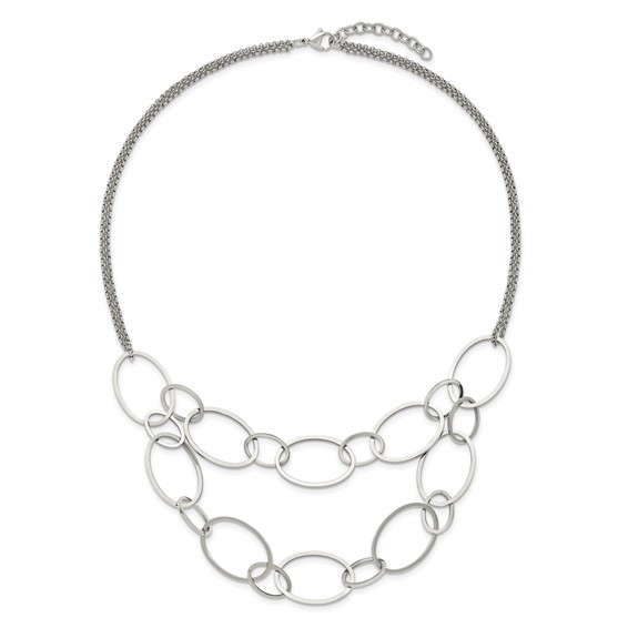 Chisel Stainless Steel Polished Oval Link 2-Strand 19 inch with 1.5 inch Extension Necklace