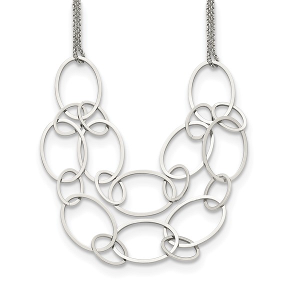 Chisel Stainless Steel Polished Oval Link 2-Strand 19 inch with 1.5 inch Extension Necklace