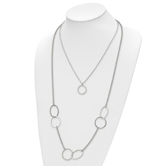 Chisel Stainless Steel Polished with Circles 2-Strand 20 inch Necklace