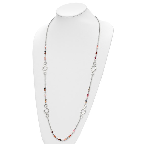 Chisel Stainless Steel Polished with Multi-colored Agate Beaded 35.5 inch Necklace