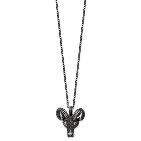 Chisel Stainless Steel Antiqued White Bronze-plated 3D Ram Head Pendant on a 24 inch Cable Chain Necklace