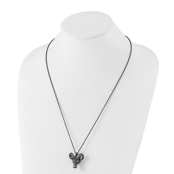 Chisel Stainless Steel Antiqued White Bronze-plated 3D Ram Head Pendant on a 24 inch Cable Chain Necklace