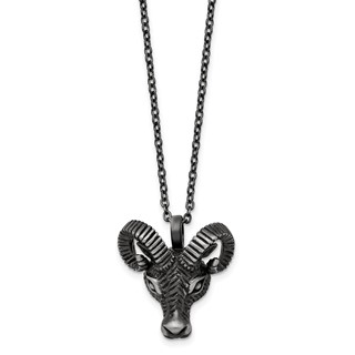 Chisel Stainless Steel Antiqued White Bronze-plated 3D Ram Head Pendant on a 24 inch Cable Chain Necklace