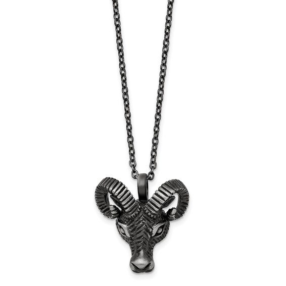 Chisel Stainless Steel Antiqued White Bronze-plated 3D Ram Head Pendant on a 24 inch Cable Chain Necklace