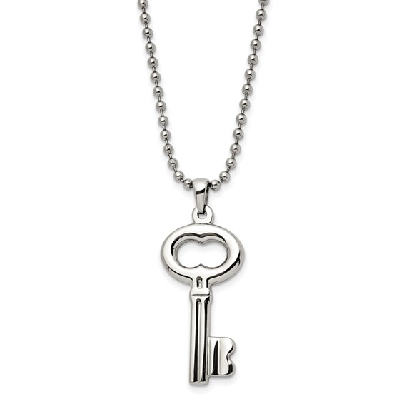 Chisel Stainless Steel Polished Key Pendant on a 24 inch Ball Chain Necklace
