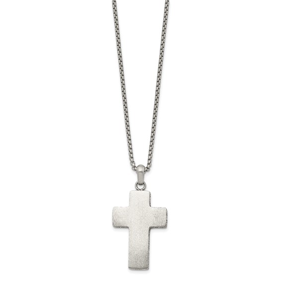 Chisel Stainless Steel Brushed Black Oxidized Design Edges Cross Pendant on a 19.75 inch Box Chain Necklace