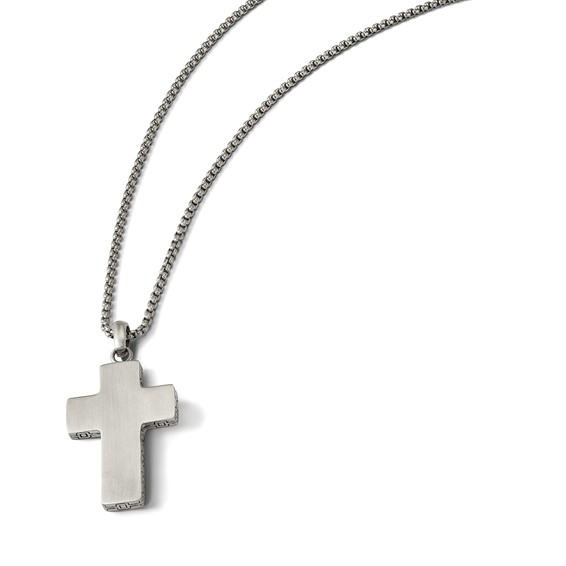 Chisel Stainless Steel Brushed Black Oxidized Design Edges Cross Pendant on a 19.75 inch Box Chain Necklace