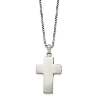 Chisel Stainless Steel Brushed Black Oxidized Design Edges Cross Pendant on a 19.75 inch Box Chain Necklace