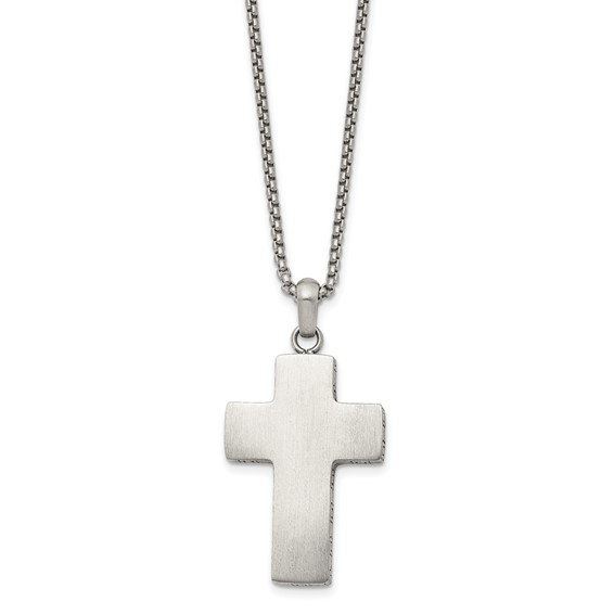 Chisel Stainless Steel Brushed Black Oxidized Design Edges Cross Pendant on a 19.75 inch Box Chain Necklace