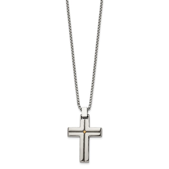 Chisel Stainless Steel Polished Yellow IP-plated Cross Pendant on a 19.5 inch Box Chain Necklace