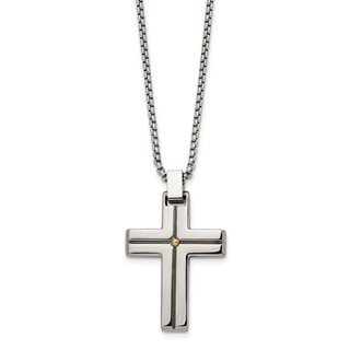 Chisel Stainless Steel Polished Yellow IP-plated Cross Pendant on a 19.5 inch Box Chain Necklace