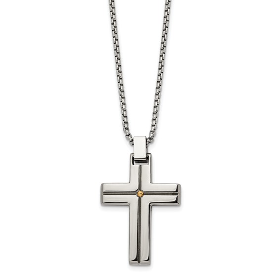 Chisel Stainless Steel Polished Yellow IP-plated Cross Pendant on a 19.5 inch Box Chain Necklace