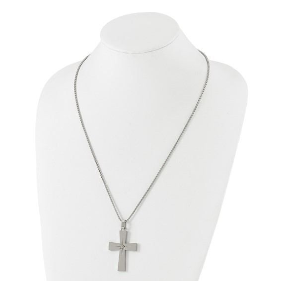 Chisel Stainless Steel Polished Yellow IP-plated Starburst Cross Pendant on a 24 inch Box Chain Necklace