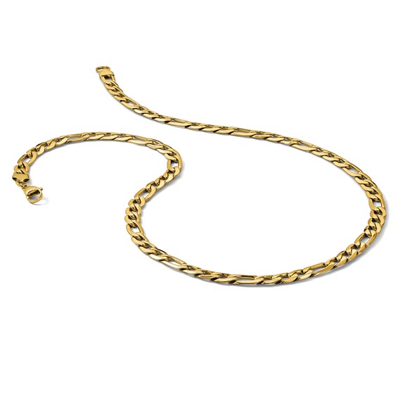 Chisel Stainless Steel Polished Yellow IP-plated 7.50mm 23.5 inch Figaro Necklace