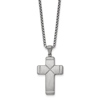 Stainless Steel Brushed ande Polished Cross Necklace