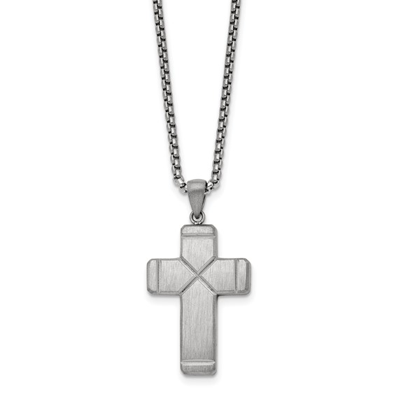 Stainless Steel Brushed ande Polished Cross Necklace