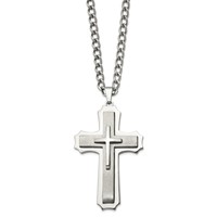 Chisel Stainless Steel Brushed and Polished Large Cross Pendant on a Curb Chain Necklace, 24" view 2