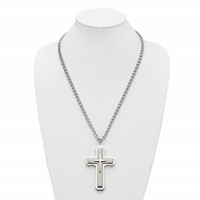 Chisel Stainless Steel Brushed and Polished Large Cross Pendant on a Curb Chain Necklace, 24" view 5