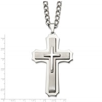 Chisel Stainless Steel Brushed and Polished Large Cross Pendant on a Curb Chain Necklace, 24" view 4