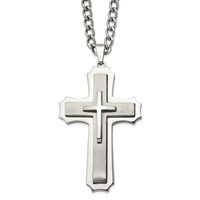Chisel Stainless Steel Brushed and Polished Large Cross Pendant on a Curb Chain Necklace, 24" view 1