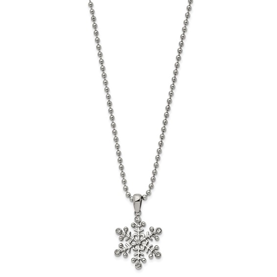 Chisel Stainless Steel Polished with CZ Snowflake Pendant on a 24 inch Ball Chain Necklace