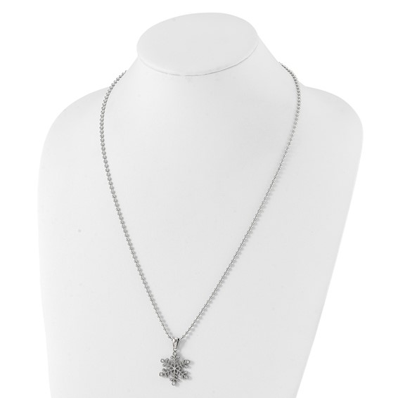 Chisel Stainless Steel Polished with CZ Snowflake Pendant on a 24 inch Ball Chain Necklace