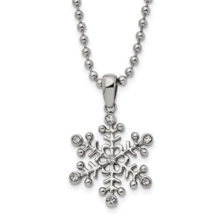 Chisel Stainless Steel Polished with CZ Snowflake Pendant on a 24 inch Ball Chain Necklace