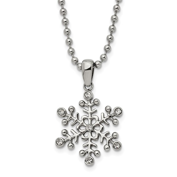 Chisel Stainless Steel Polished with CZ Snowflake Pendant on a 24 inch Ball Chain Necklace