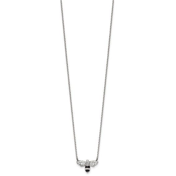 Chisel Stainless Steel Polished and Enameled with Preciosa Crystal Bee on an 18 inch Cable Chain Plus a 1.75 inch Extension Necklace