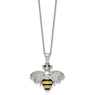 Chisel Stainless Steel Polished and Enameled with Preciosa Crystal Bee Pendant on a 17.75 inch Cable Chain with 2 inch Extension Necklace