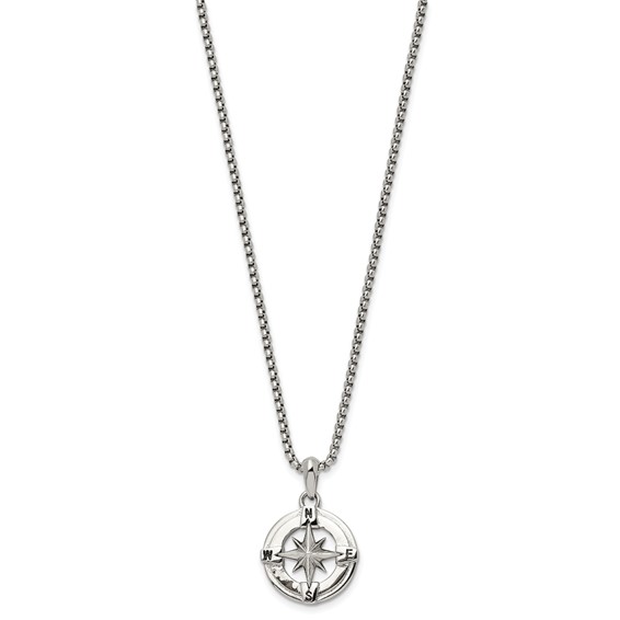 Stainess Steel Polished Compass Necklace