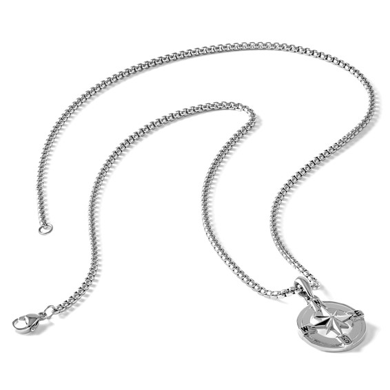 Stainess Steel Polished Compass Necklace