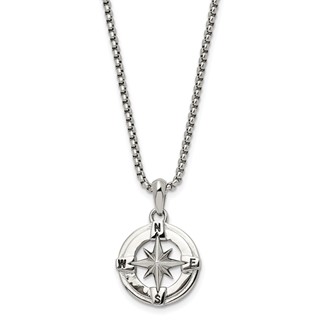 Stainess Steel Polished Compass Necklace