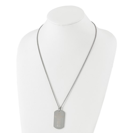 Chisel Stainless Steel Polished Lasered Philippians 4:13 Dog Tag on a 24 inch Curb Chain Necklace