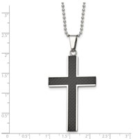 Chisel Stainless Steel Polished Necklace with Black Carbon Fiber Inlay Cross Pendant on a Ball Chain, 22" view 5