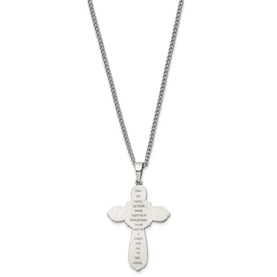 Chisel Stainless Steel Brushed and Polished Black Epoxy Pentecost Prayer Cross Pendant on a 24 inch Curb Chain Necklace