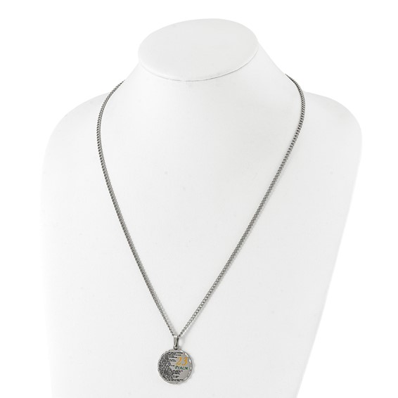 Chisel Stainless Steel Polished Acid Etched Psalm 23 Pendant on a 24 inch Curb Chain Necklace