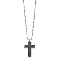Chisel Stainless Steel Polished Necklace with Black Carbon Fiber Inlay Cross Pendant on a Ball Chain, 20" view 3