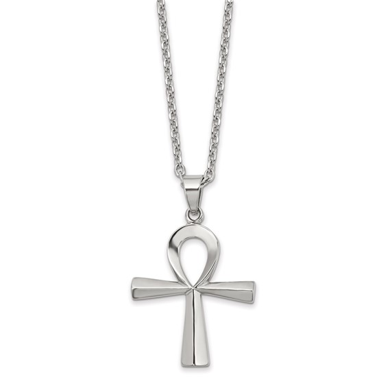 Chisel Stainless Steel Polished Ankh Pendant on a 25.5 inch Box Chain Necklace