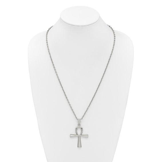 Chisel Stainless Steel Polished Ankh Pendant on a 25.5 inch Box Chain Necklace