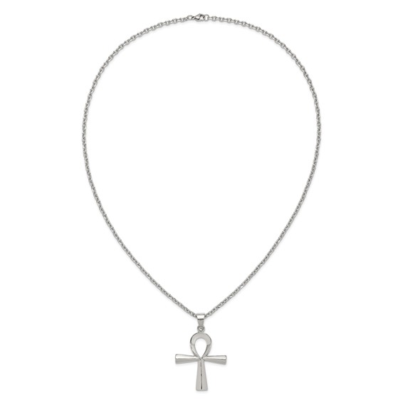Chisel Stainless Steel Polished Ankh Pendant on a 25.5 inch Box Chain Necklace