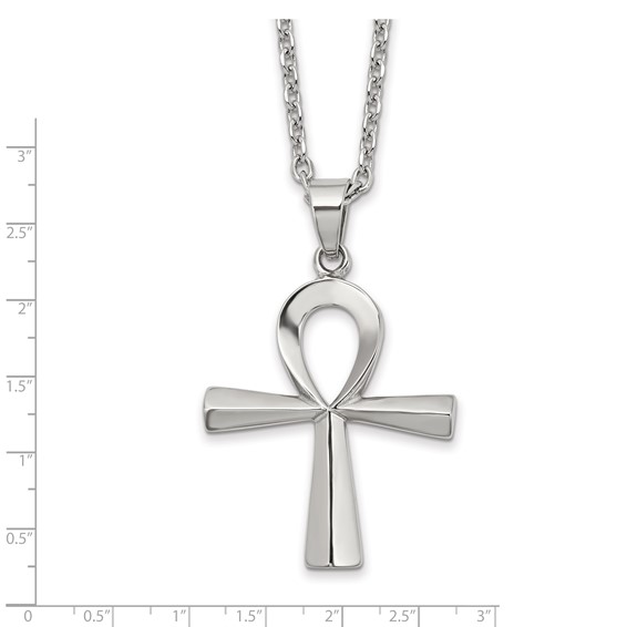 Chisel Stainless Steel Polished Ankh Pendant on a 25.5 inch Box Chain Necklace