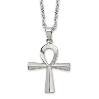 Chisel Stainless Steel Polished Ankh Pendant on a 25.5 inch Box Chain Necklace