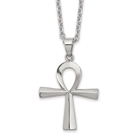 Chisel Stainless Steel Polished Ankh Pendant on a 25.5 inch Box Chain Necklace