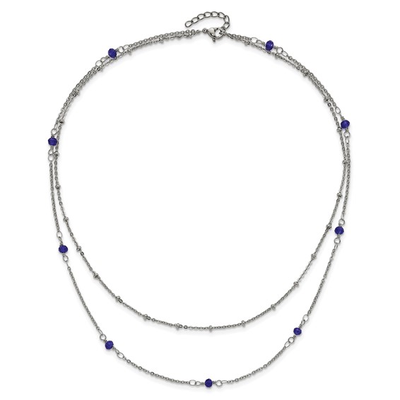 Chisel Stainless Steel Polished 2-Strand Blue Crystal Beaded 16 inch with 1 inch Extension Necklace
