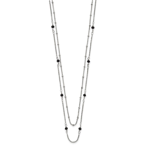 Chisel Stainless Steel Polished 2-Strand Black Crystal Beaded 16 inch with 1 inch Extension Necklace